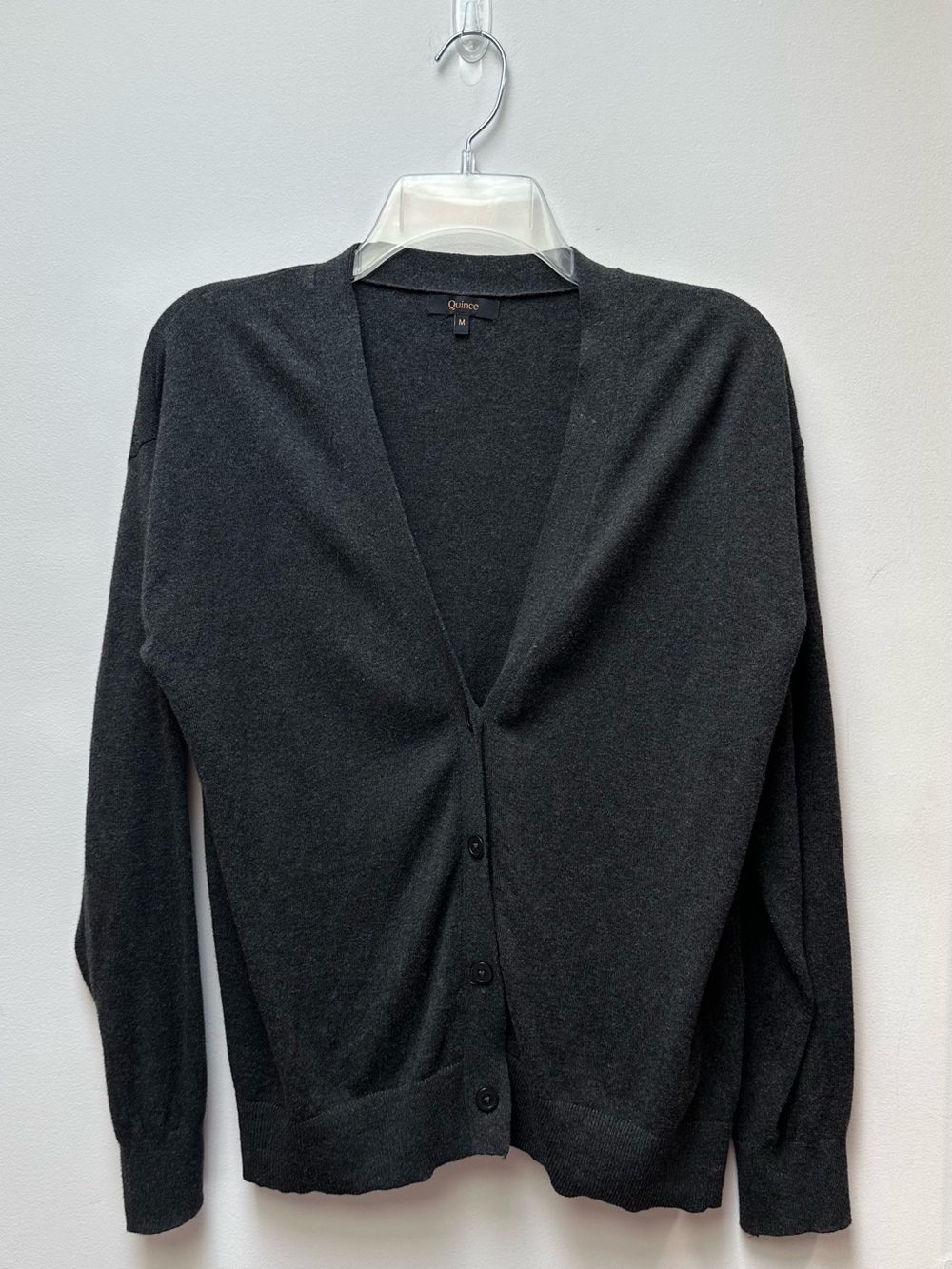 Quince Women’s Charcoal V-Neck Button Cardigan Sweater Size M